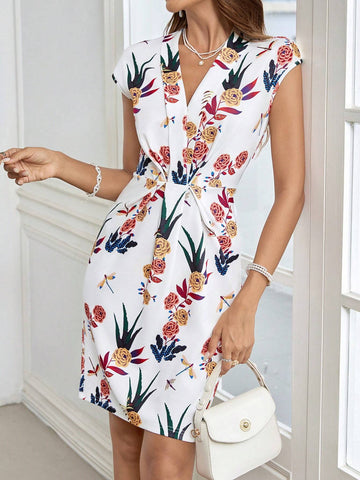 Floral Print Ruched Waist Slim-Fit Women's Bodycon Dress