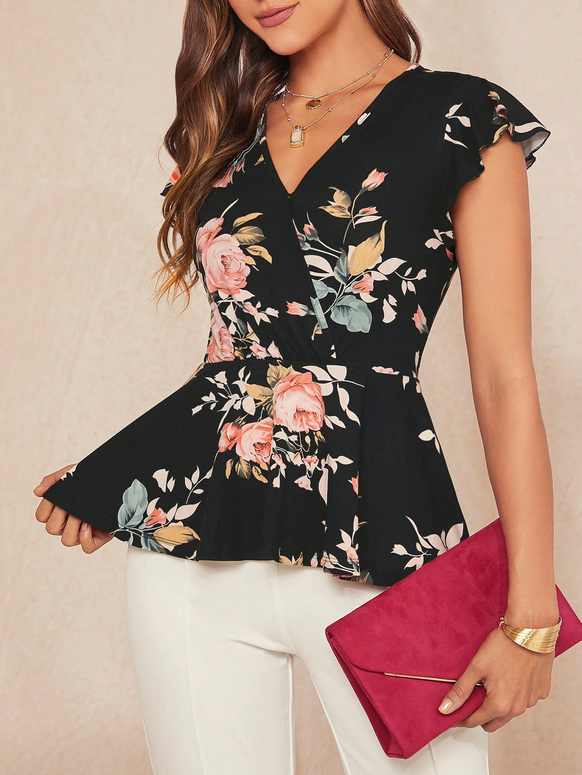 Floral Print Ruffle Hem Tee