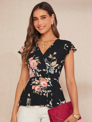 Floral Print Ruffle Hem Tee