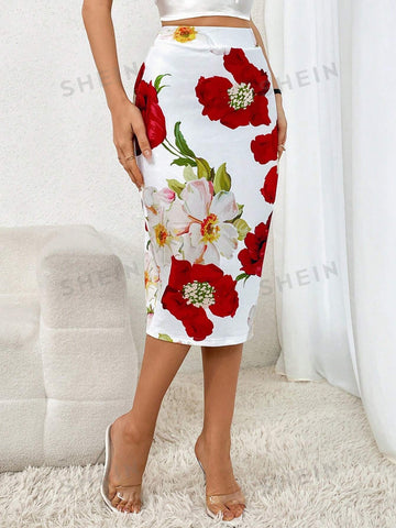 Clasi Floral Print Split Back Skirt