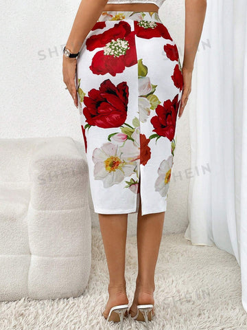 Clasi Floral Print Split Back Skirt