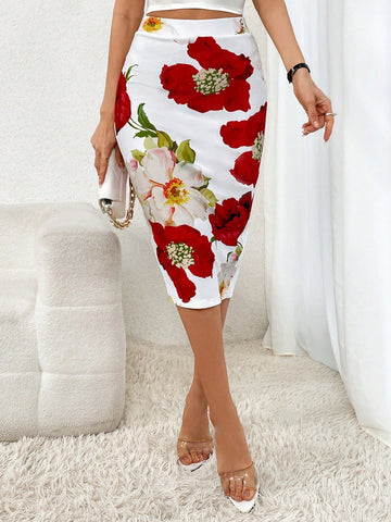 Clasi Floral Print Split Back Skirt