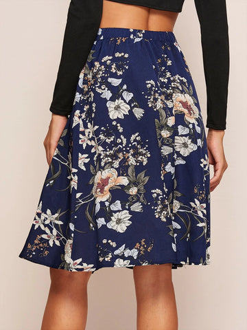 Clasi Floral Print Tie Waist A-line Skirt