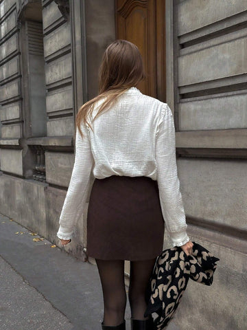 Clasi French Elegant Ruffled Collar Design Long Sleeve Blouse