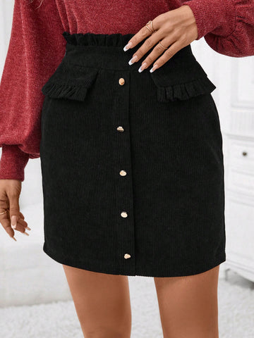 Clasi High Waist Button Front Flap Detail Skirt