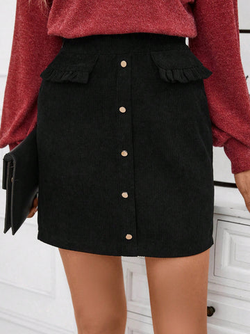 Clasi High Waist Button Front Flap Detail Skirt