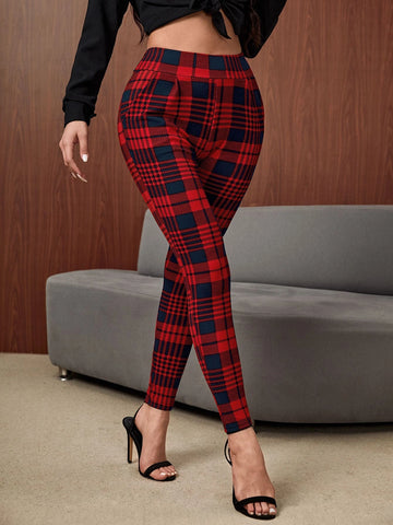 Clasi High Waist Plaid Slant Pockets Skinny Pants