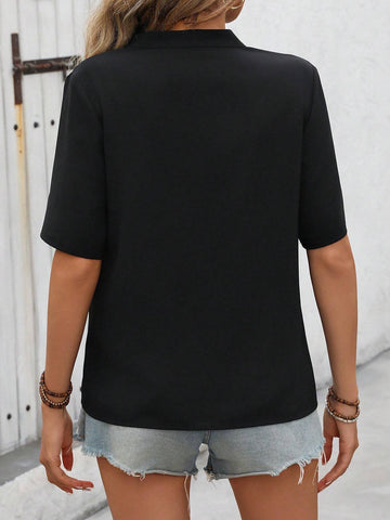 Clasi Holiday Leisure Flower Embroidery Lace Patchwork Short Sleeve Shirt