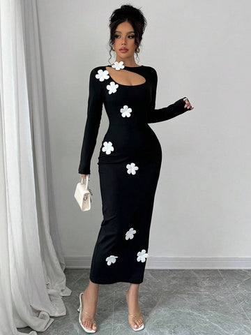 Hollow Floral Design Sexy Women Dress