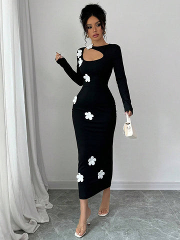 Hollow Floral Design Sexy Women Dress