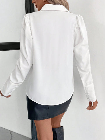 Clasi LUNE French Palace Style Solid Color Puff Sleeve Long Sleeve Design Elegant Ladies Shirt