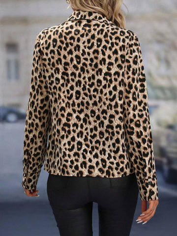 Clasi LUNE Leopard Print Pocket Collared Long Sleeve Women's Shirt
