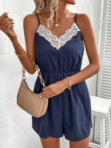 Lace Decorated Spaghetti Strap Romper