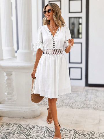 Lace Patchwork V-Neck Dress