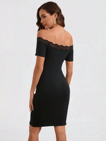 Lace Splicing Bodycon Off Shoulder Dress