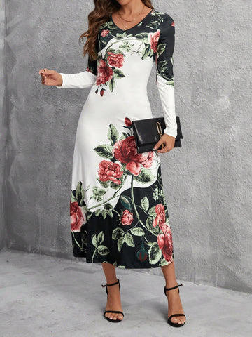 Ladies' Colorblocked Floral Print Dress