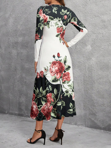 Ladies' Colorblocked Floral Print Dress