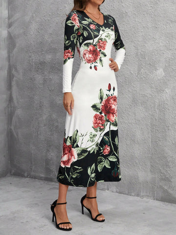 Ladies' Colorblocked Floral Print Dress
