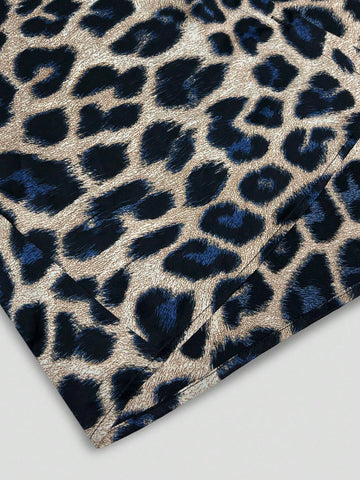 Clasi Ladies Elegant Chiffon Vintage Leopard Print Long Sleeve Blouse,