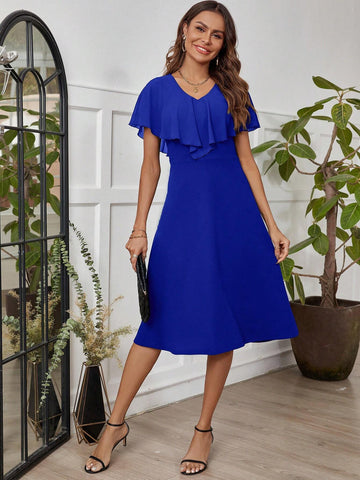 Ladies' Mid-Length Green Dress With Ruffle Hemline