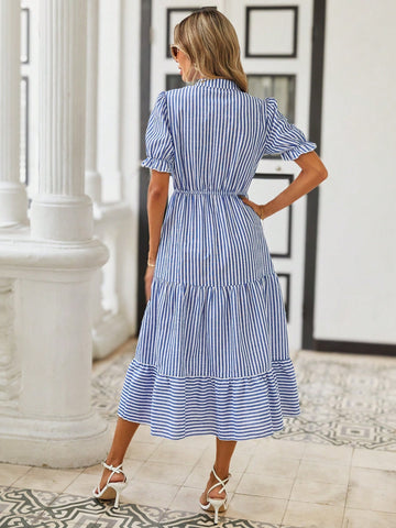 Ladies' Notch Collar Striped Dress