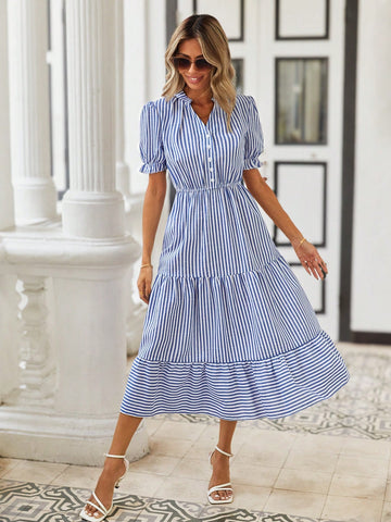 Ladies' Notch Collar Striped Dress