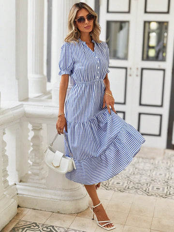 Ladies' Notch Collar Striped Dress