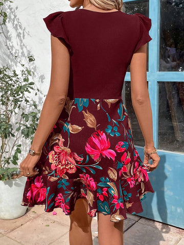 Ladies' Round Neck Floral Print Spring Dress
