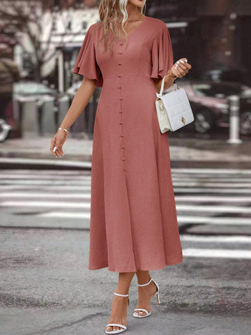 Ladies' Split Hem Solid Color Maxi Dress For Spring/Summer