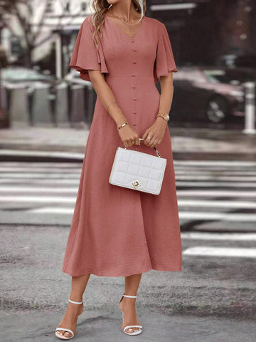Ladies' Split Hem Solid Color Maxi Dress For Spring/Summer