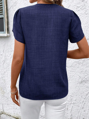 Clasi Ladies' Vacation Floral Embroidered Flare Short Sleeve Loose Blouse For Summer