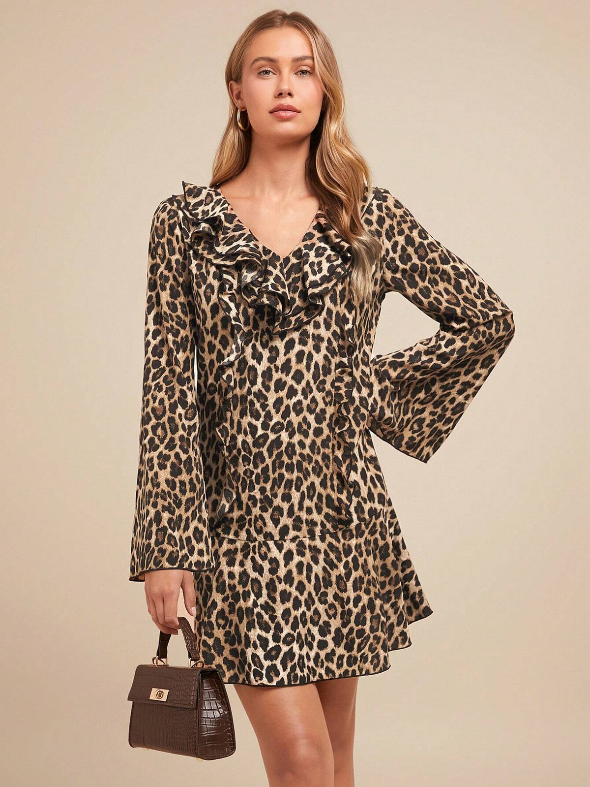 Layered Leopard Print Mini Dress For Women