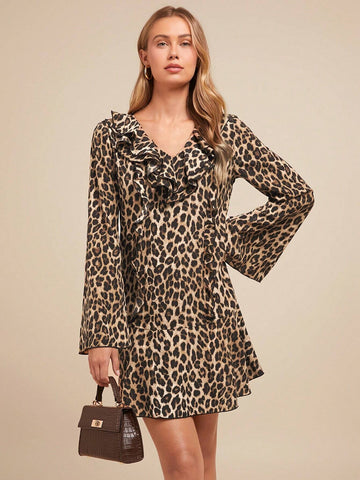 Layered Leopard Print Mini Dress For Women