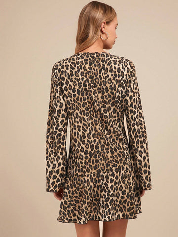 Layered Leopard Print Mini Dress For Women
