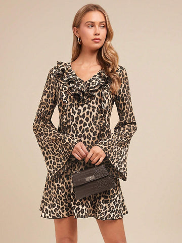 Layered Leopard Print Mini Dress For Women