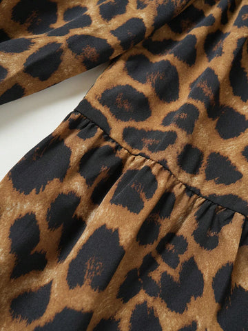 Leopard Print V-Neck Casual Simple Dress, Everyday Wear