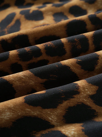 Leopard Print V-Neck Casual Simple Dress, Everyday Wear