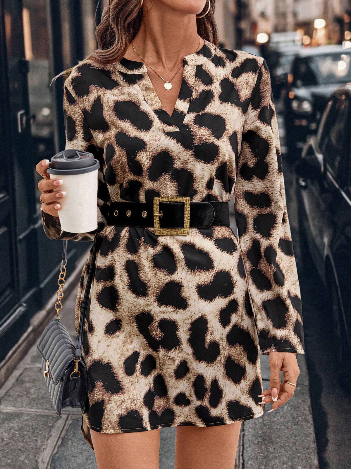 Leopard Print V-Neck Commuter & Casual Dress For Women