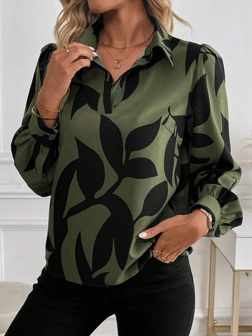 Clasi Long Sleeve All-Over Print Shirt Collar Casual Top