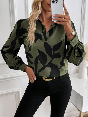 Clasi Long Sleeve All-Over Print Shirt Collar Casual Top