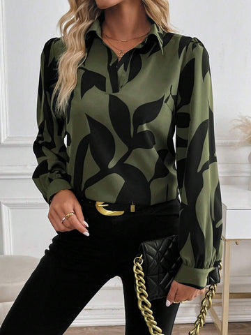 Clasi Long Sleeve All-Over Print Shirt Collar Casual Top