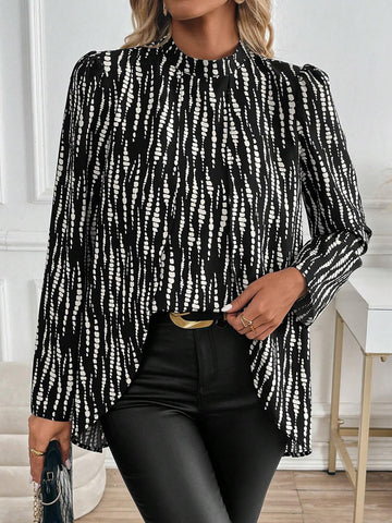 Clasi Long Sleeve Stand Collar All-Over Allover Print Casual Shirt