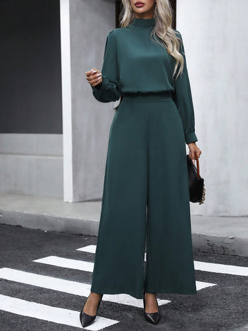 Mock Neck Blouse & Wide Leg Pants