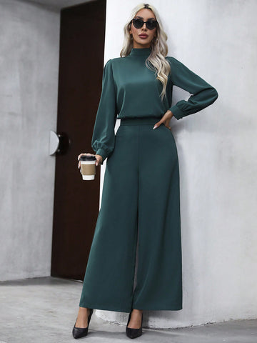 Mock Neck Blouse & Wide Leg Pants
