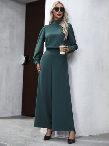 Mock Neck Blouse & Wide Leg Pants