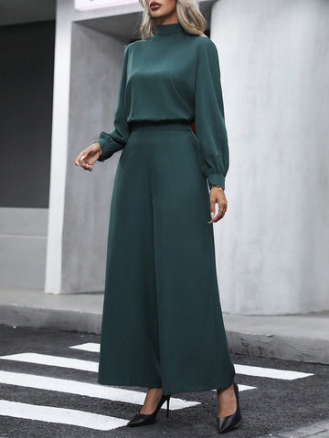 Mock Neck Blouse & Wide Leg Pants