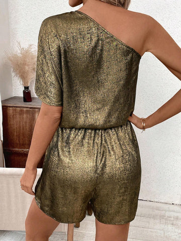 Off Shoulder Loose Fit Romper With Waist Tie