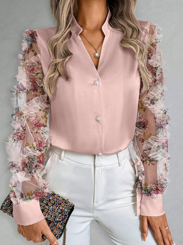 Clasi Patchwork Print Elegant Casual Women Shirt