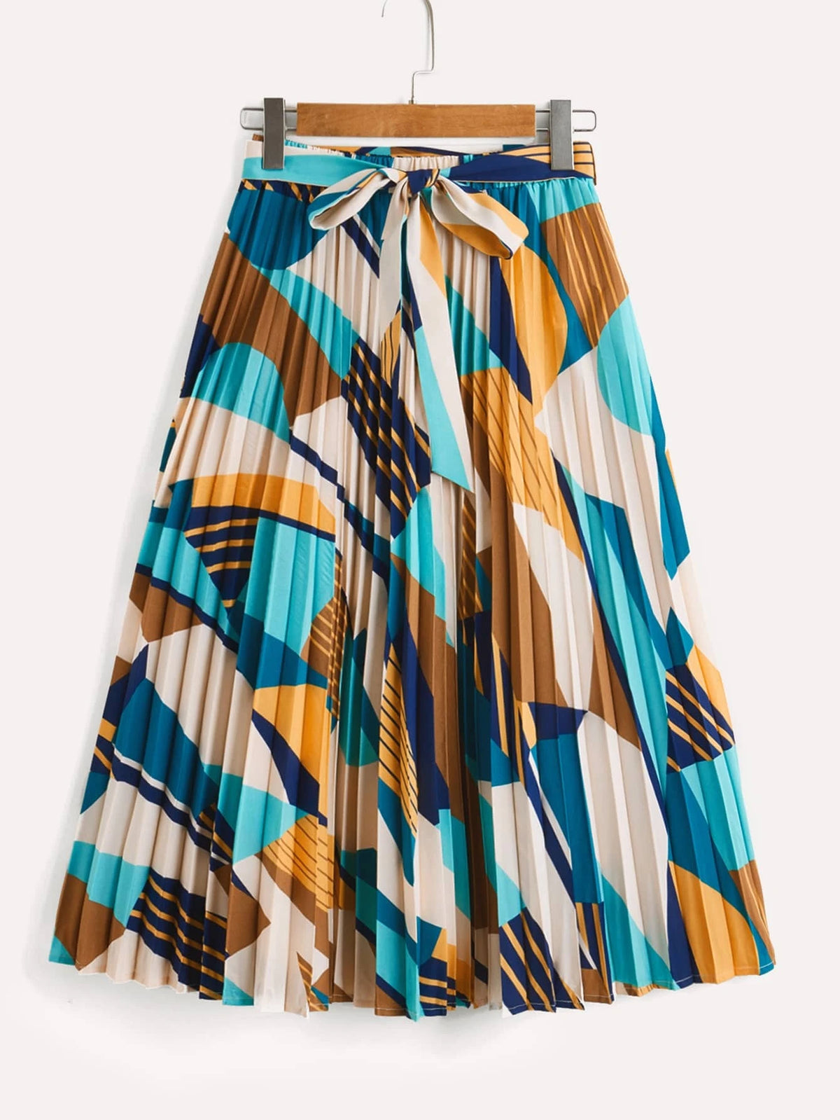 Clasi Patchwork Print Pleated Belted Skirt