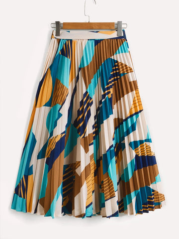 Clasi Patchwork Print Pleated Belted Skirt